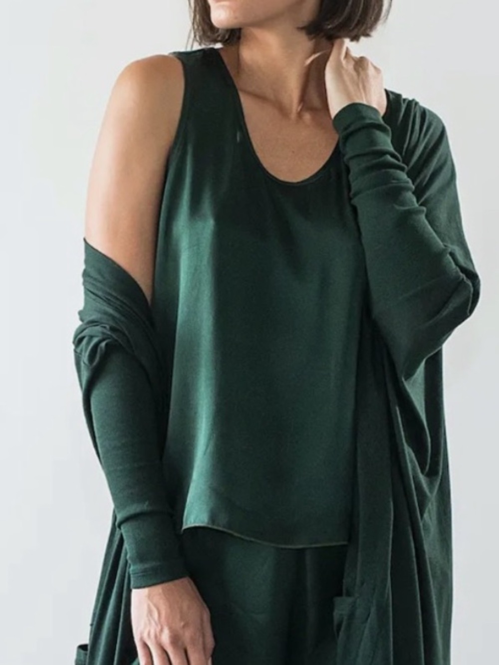 Lunya 100% Washable Silk Tulip Back Tank Dark Green Medium
